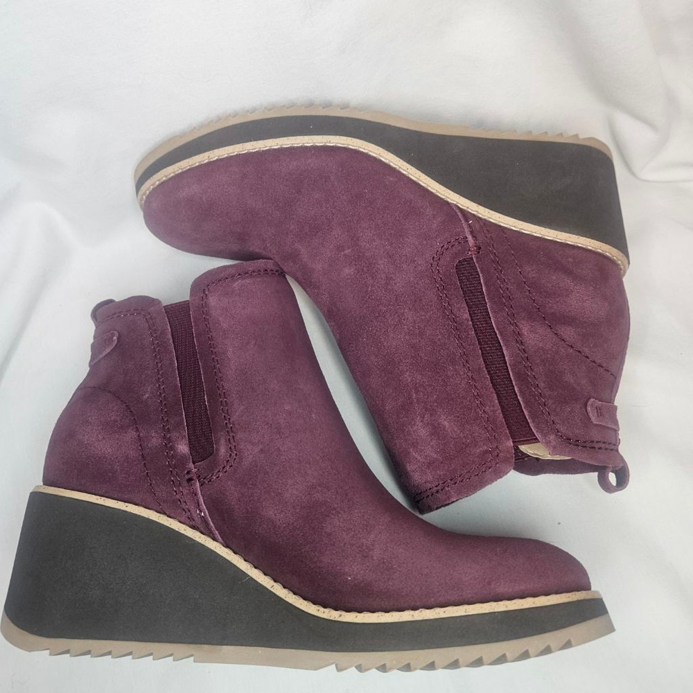 Earth Cleia Dark Red Slip-On Round Toe Casual Wedge Booties NWT Sz 7.5 - Picture 5 of 9